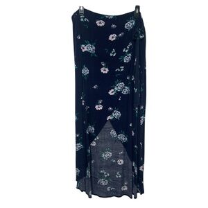 No Comment Plus Size 2X Navy Blue Floral High Low Maxi Slit Skirt Faux Wrap Boho